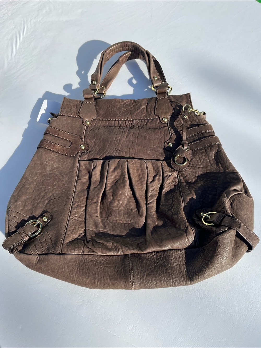 Hype Brown Textured Hobo Bag with Pleated Front